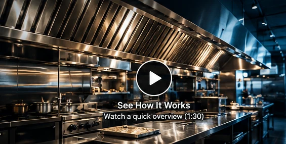 Commercial kitchen with stainless steel workstations